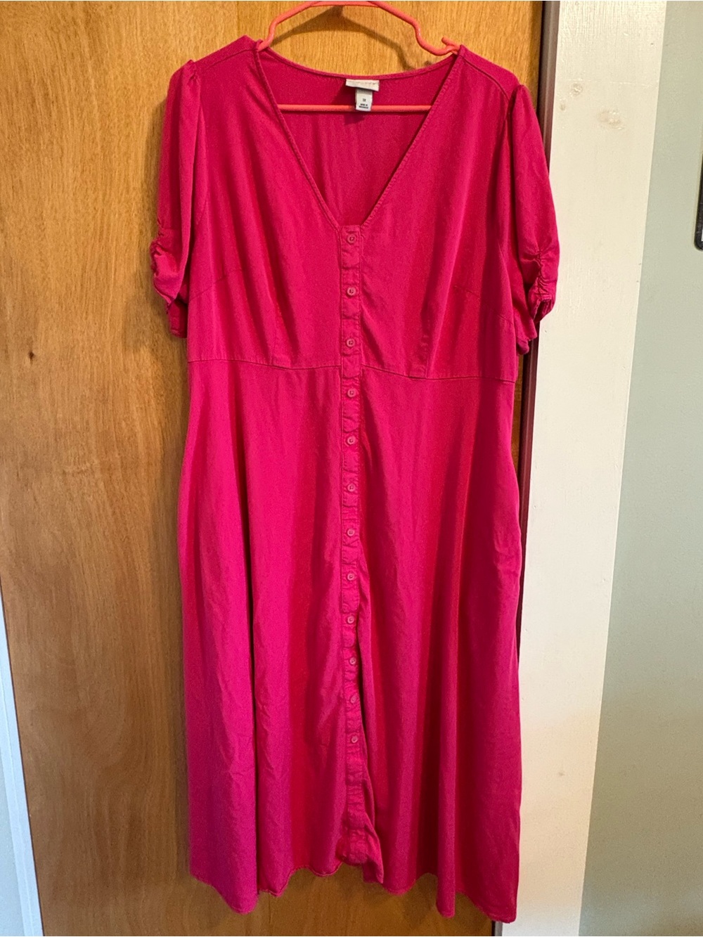 Ava & Viv Hot Pink Midi Button Down Dress Size 1X